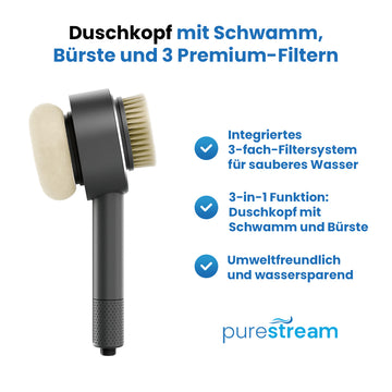 Duschkopf mit Schwamm & Bürste + 3 Premium Filter